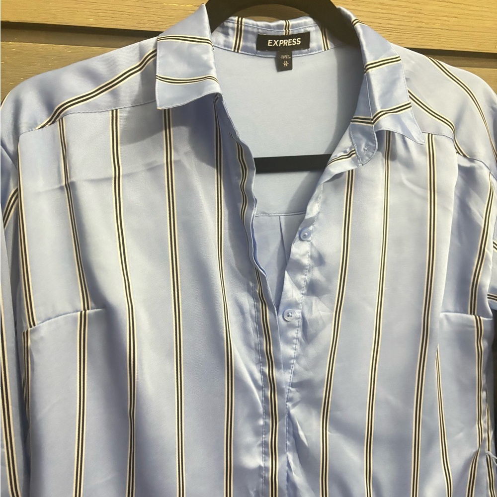 Express Men's Blue Striped Shirt